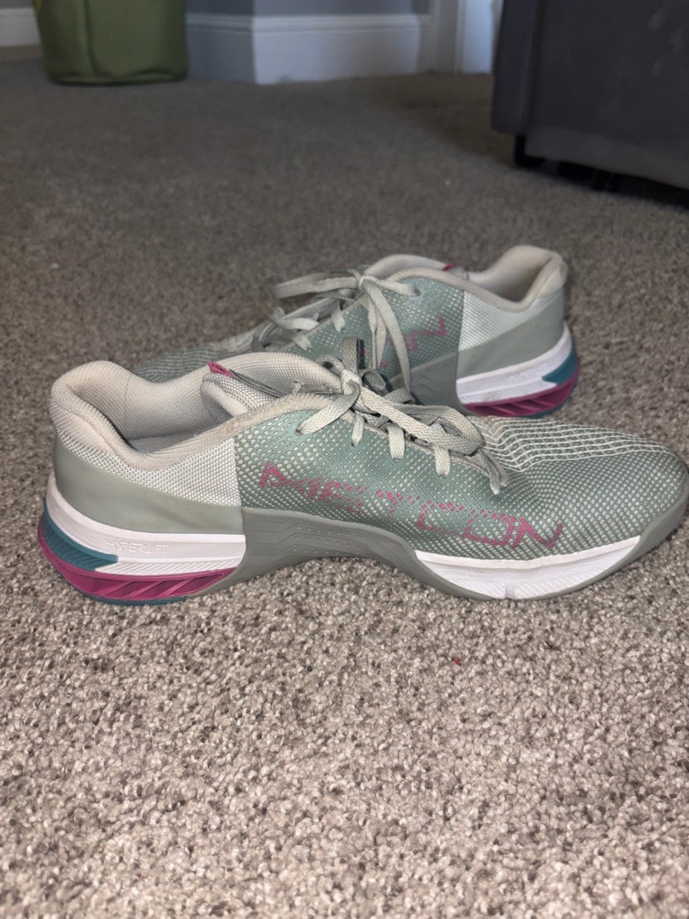 Nike METCONS Light gray Athletic Shoes with Pink Accents